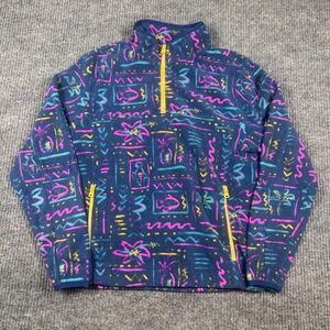 Chubbies Pullover Women's S Fleece 1/4 Zip Pullover Blue Pink Pineapple Fish‎